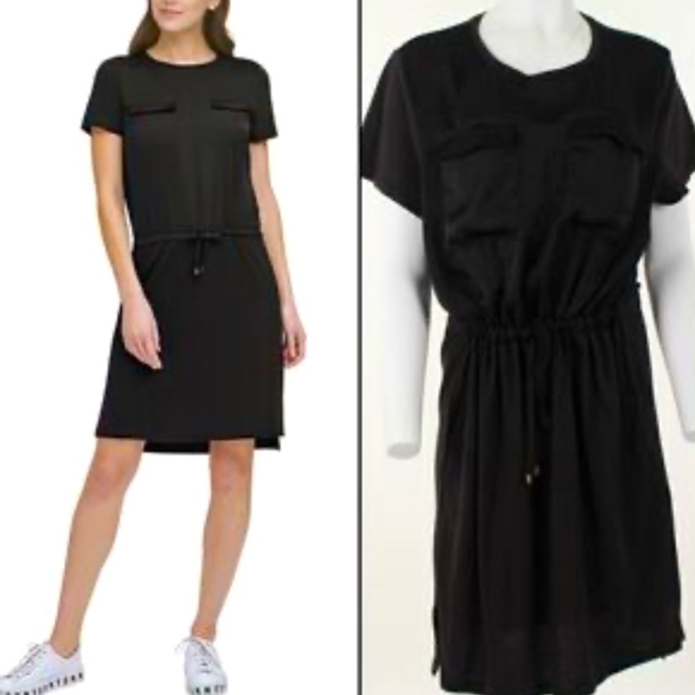 DKNY Active Drawstring Waist Pocket Dress Medium NWT